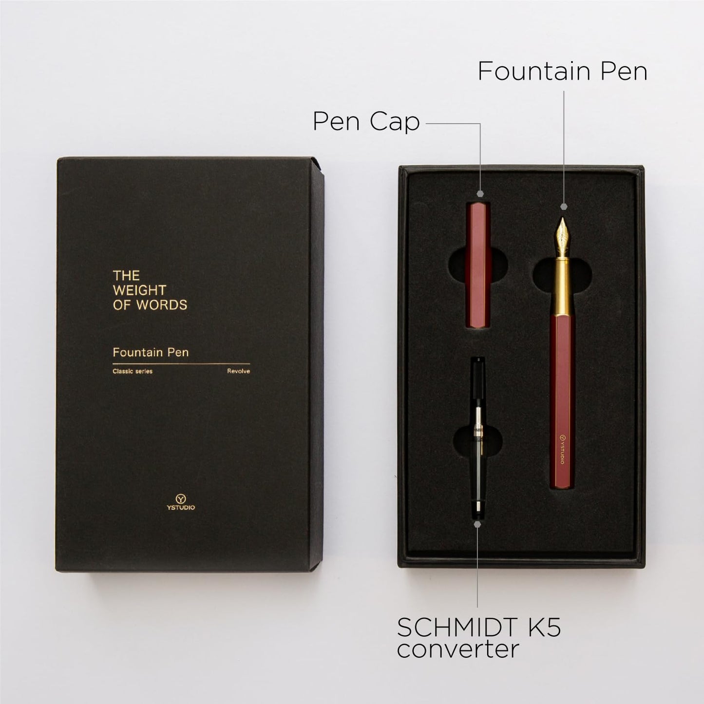 YSTUDIO Stunning Classic Revolve Fountain Pen, Schmidt Gilded Nib, Best Pen Gift Set for Men & Women, Professional, Executive Office, Nice Pens（red，M nib）