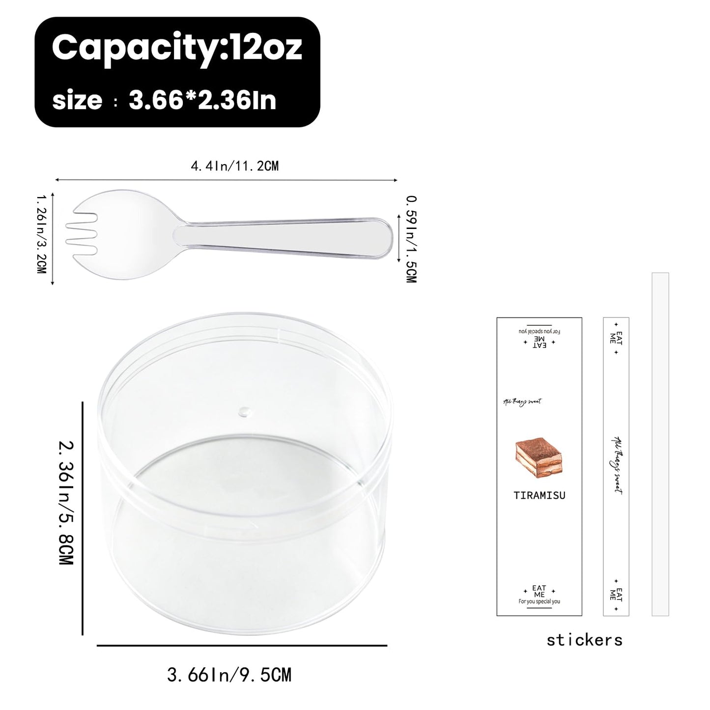 Plastic Dessert Cups with Lids and Sporks,Stickers,Tiramisu Containers,Cookie Containers,Clear Food Containers for Fruit,Pudding,Mousse, Tiramisu Cups With Lids (30pcs,Clear,3.66 * 3.66 * 2.36 in)