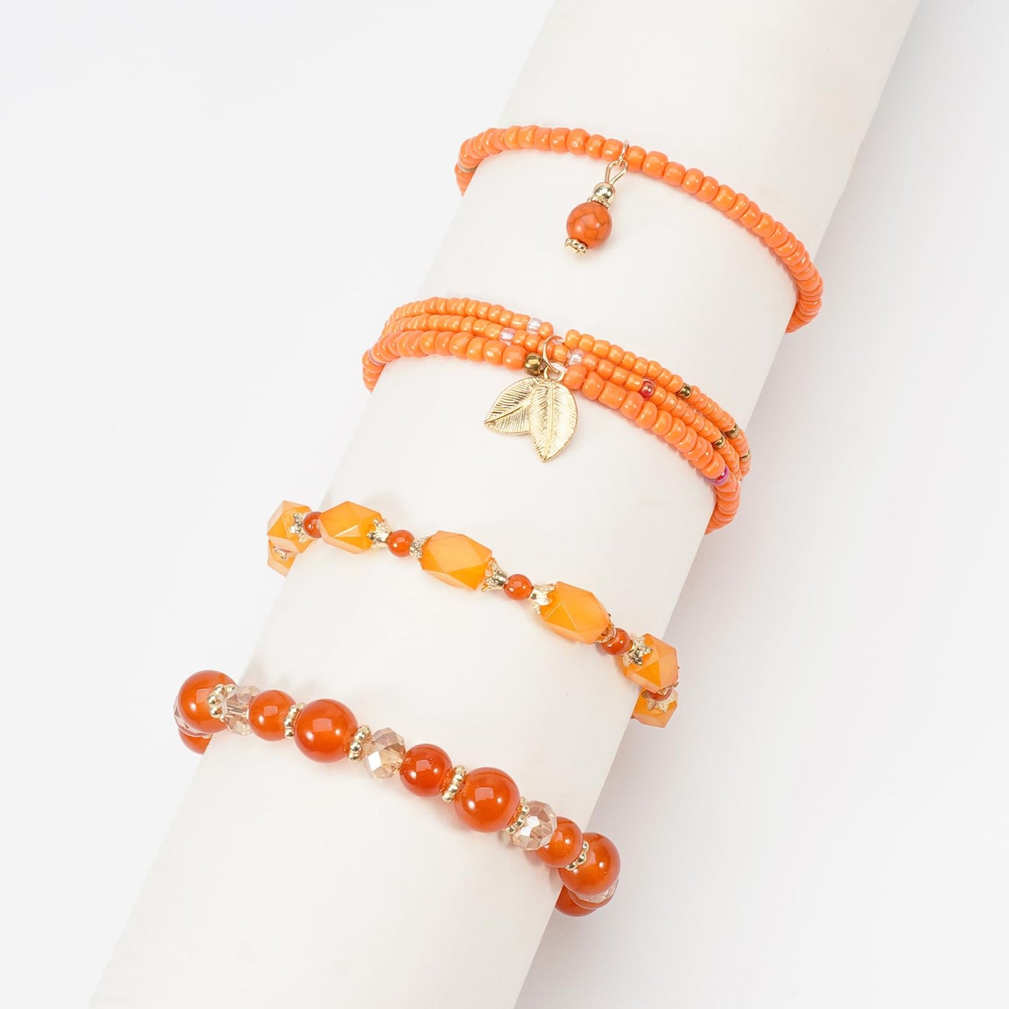 Briutn Bohemian Orange Stackable Beaded Bracelet Set for Women Stretch Bead Bracelets Orange Jewelry Summer Beach Accessories