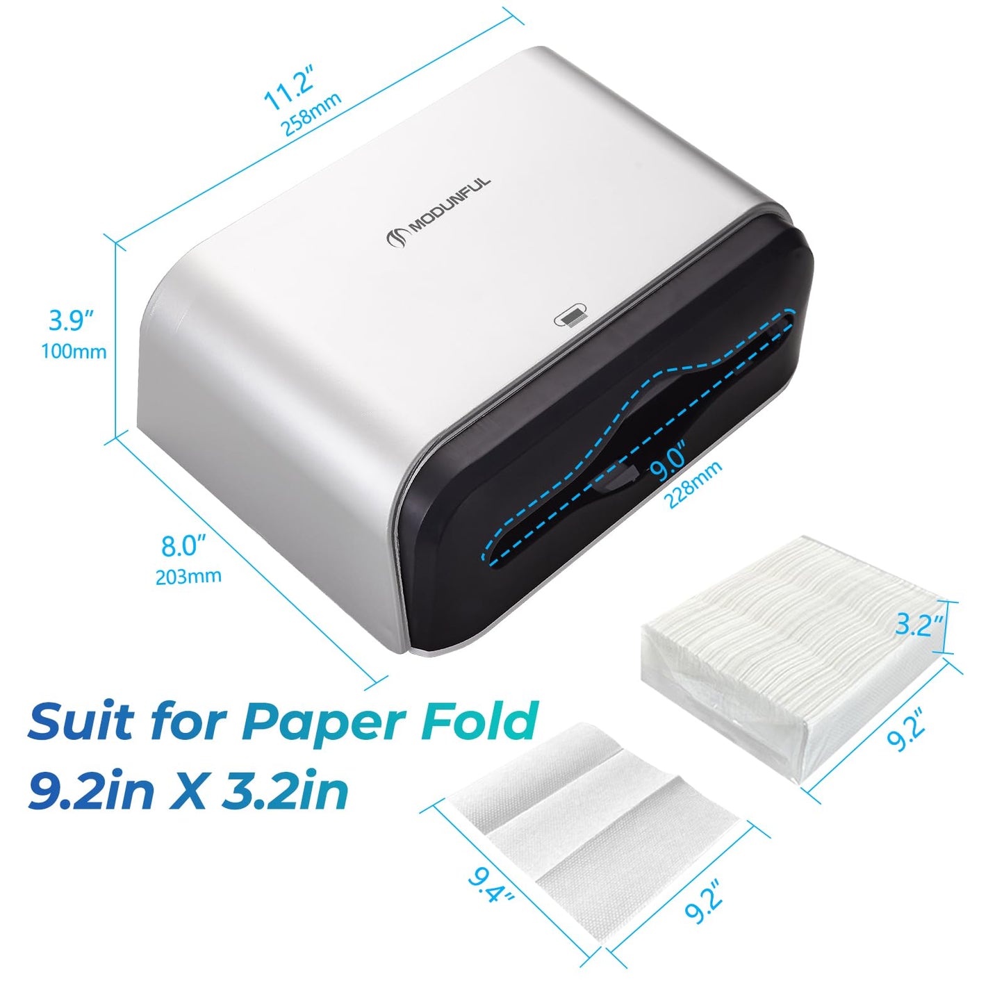 Trifold Hand Towel Dispenser for Bathroom - C Fold Paper Towel Dispenser Wall Mount with No-Hole Adhesive Installation, Compact 200 Sheets Large Capacity for Home, Apartment & RV