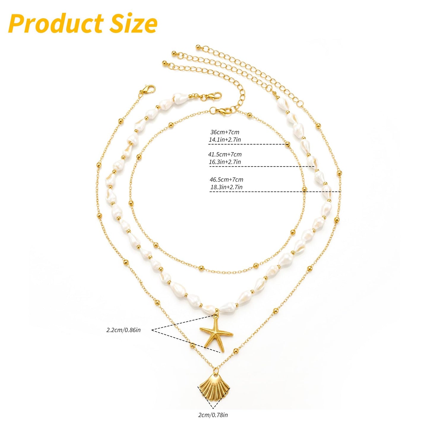 RAHHLIZS 3PCS Starfish Necklace for Women Layered Gold Shell Necklace Beach Jewelry Charm Summer Vacation Gifts