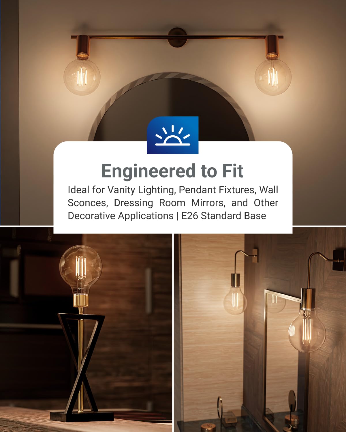 Sunco 6 Pack G25 Globe Light Bulbs LED Edison Vanity Light Bulbs, CRI90, 3000K Warm White, Dimmable, 5W=60W, Clear Vintage Filament Globe, 500 Lumens, E26 Base, Indoor Outdoor, UL