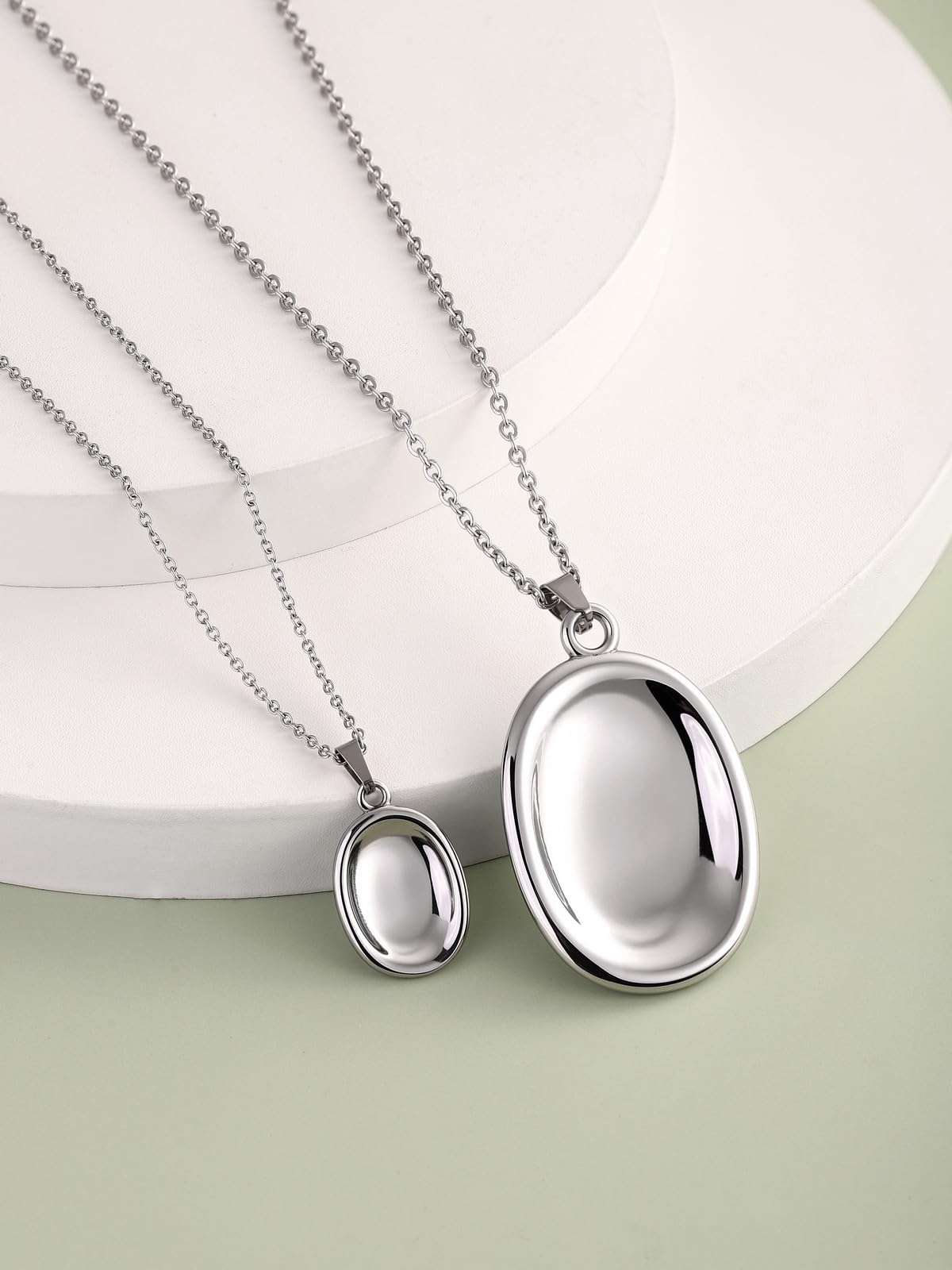 BOPREINA Stainless Steel Worry Stone Necklace for Women Anxiety Relief Fidget Jewelry Sliver Oval Peaceful Thumb Pendant Necklace Meditation Relaxation Stress Relief Pendant 15x23mm