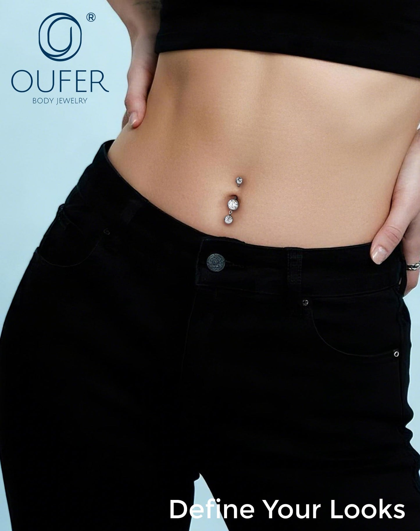 OUFER 3PCS Silver Dangle Belly Button Rings, 316L Surgical Steel Belly Rings for Women Dangling, 14G Flower Crystal Navel Piercing Jewelry, Clear CZ Curved Barbells