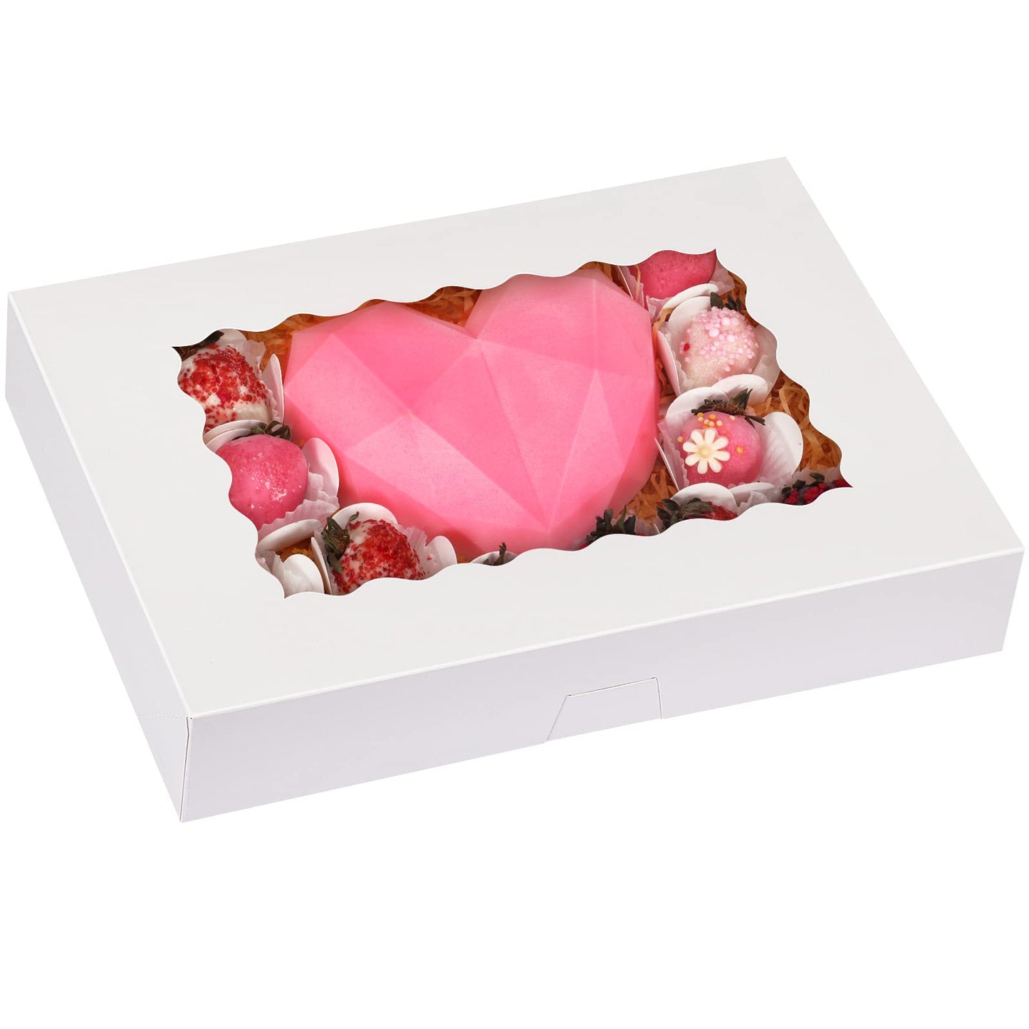 Moretoes 40pcs Cookie Boxes, 14x10x2.5 Inch Auto-Popup Bakery Boxes with Window, for Donuts, Pies, Cakes, Muffins, and Pastries