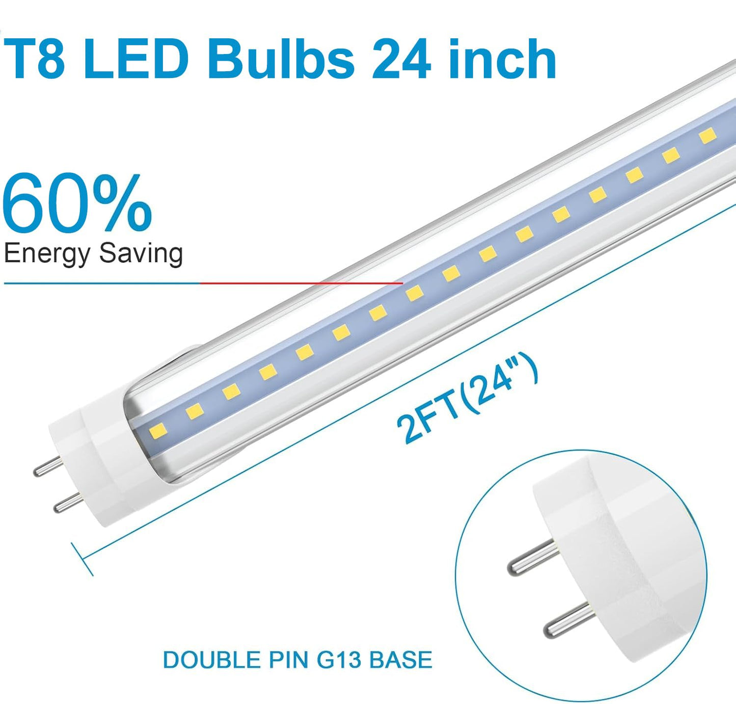 Romwish 2FT LED Tube Light, T8 T10 T12 Type B LED Light Bulb, 10W(24W Equiv.), 5000K Daylight, 1120LM, 24 Inch F20T12 Fluorescent Replacement, Remove Ballast, Double-Ended Power, Clear Cover, 4 Pack