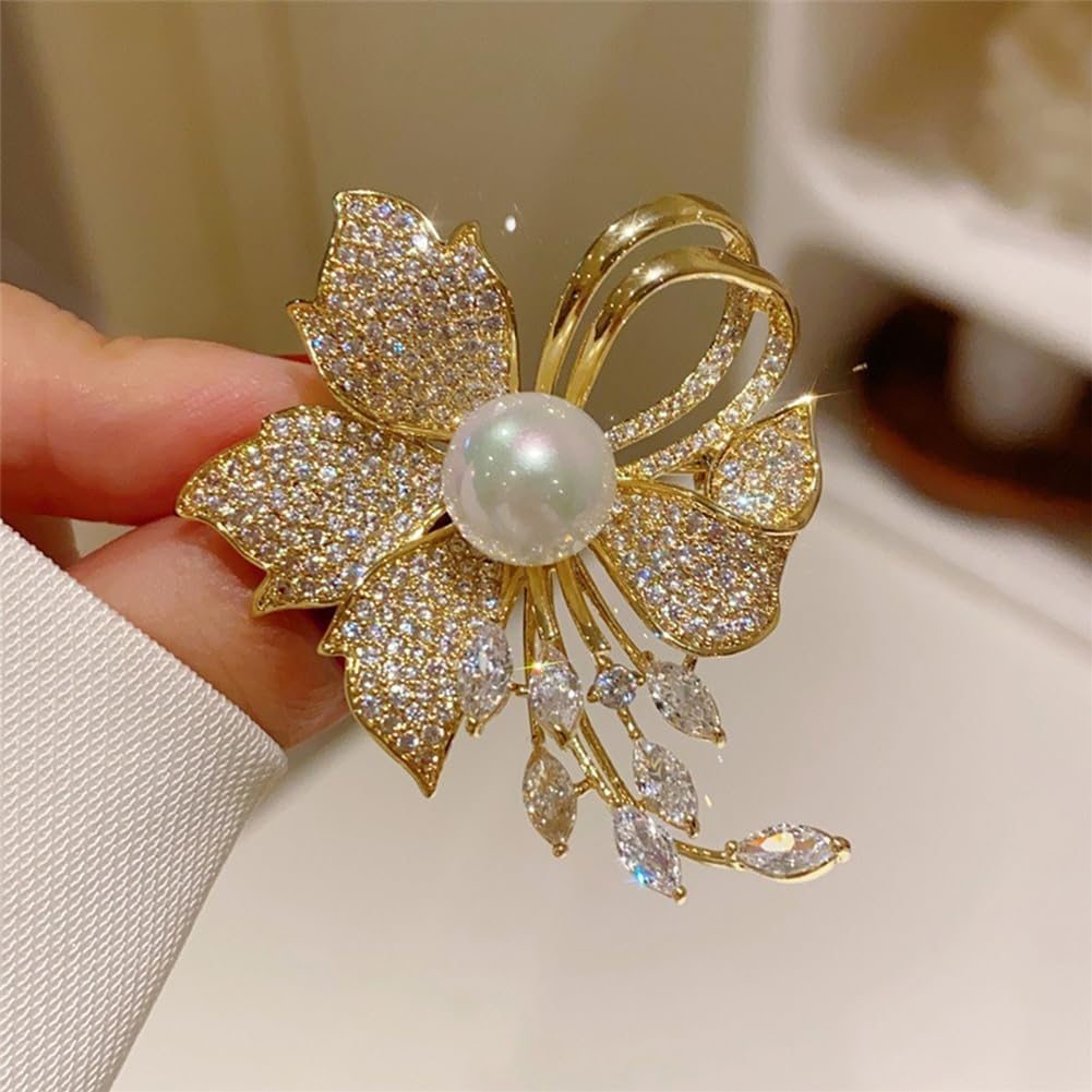 JKQBUX Chic Pearl Crystal Brooch Pins for Women Girls Fashion Shawl Pin Corsage Brooch Party Ceremony Accessories Dance Banquet Pins