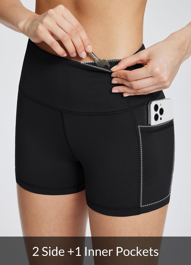 baleaf Biker Shorts Women Yoga Gym Workout Spandex Running Volleyball Tummy Control Compression with Pockets 5" 2-Pack Black/Navy Blue XXL