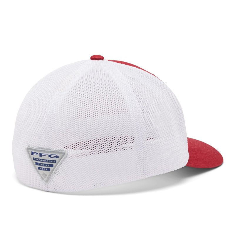 Columbia Unisex PFG Logo Mesh Ball Cap - High Crown, Beet, Large/X-Large