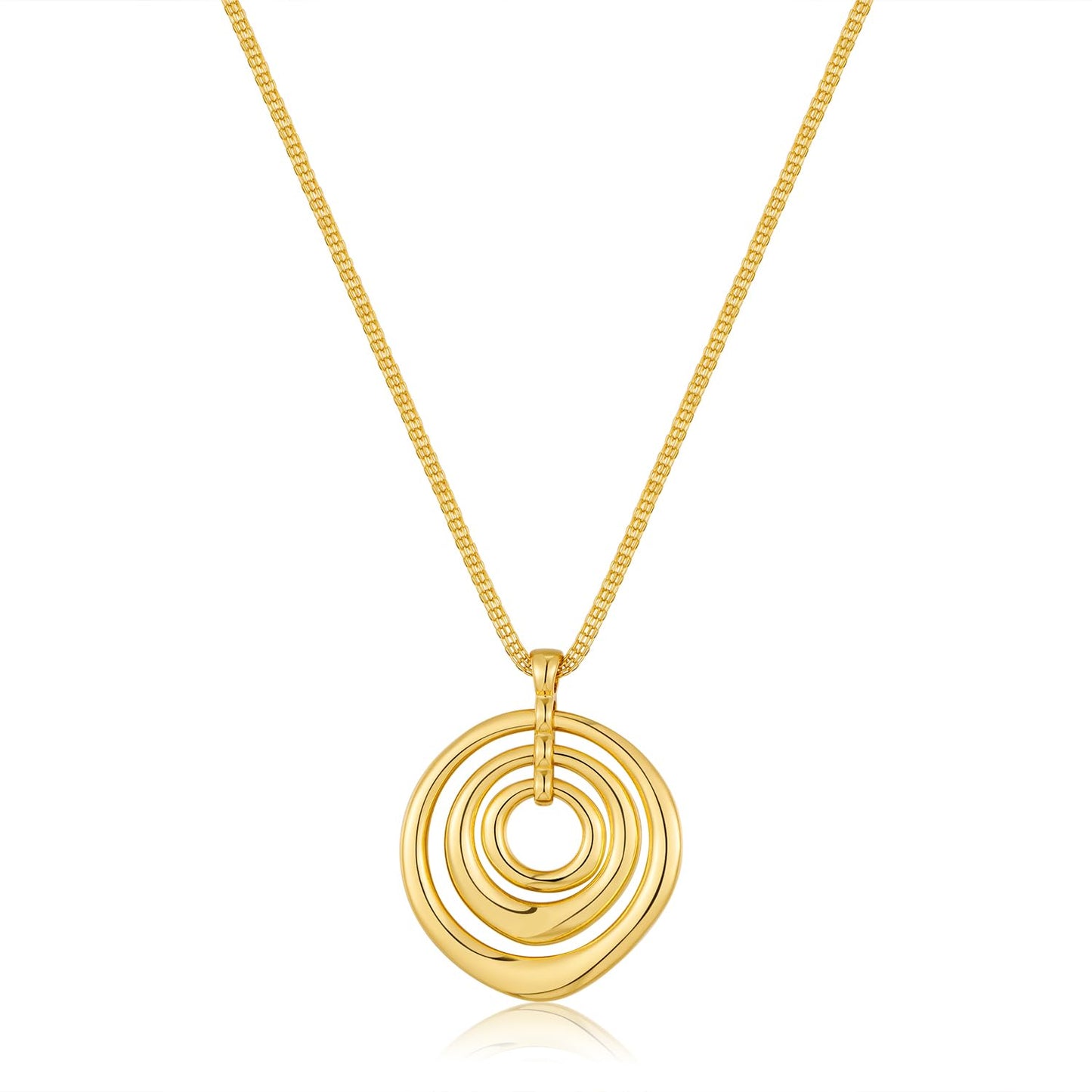 INNERDIVA Chunky Gold Pendant Necklace for Women 14k Gold Plated Big Large Dainty Statement Boho Spiral Swirl Charm Necklace with Circle Summer Beach Beachy Ocean Jewelry Coastal Vacation Accessories