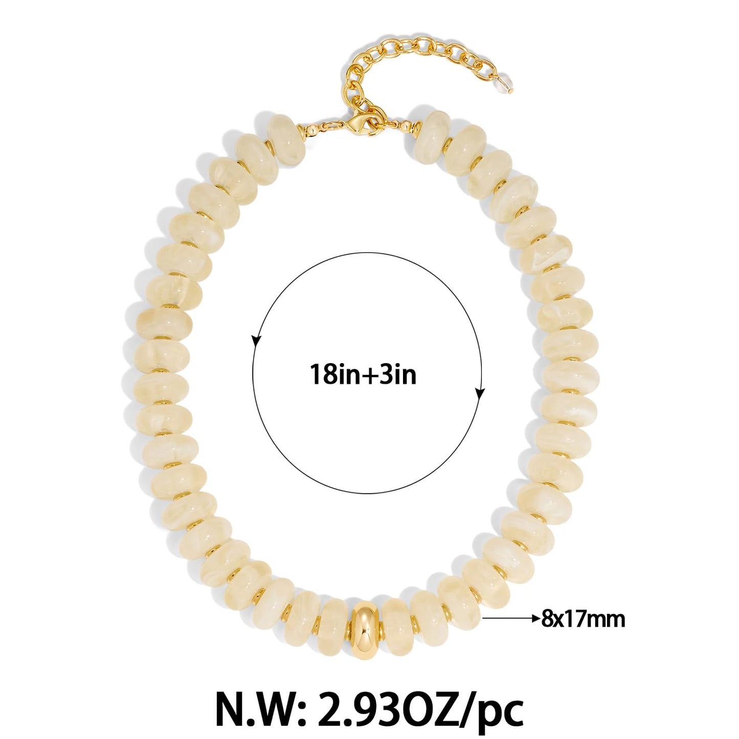 FAUTHENTICUTE Swirled White Beaded Necklace for Women Off White Resin Rondelle Bead Choker Necklaces Short Collar Statement Necklace Boho Beach Jewelry Gifts