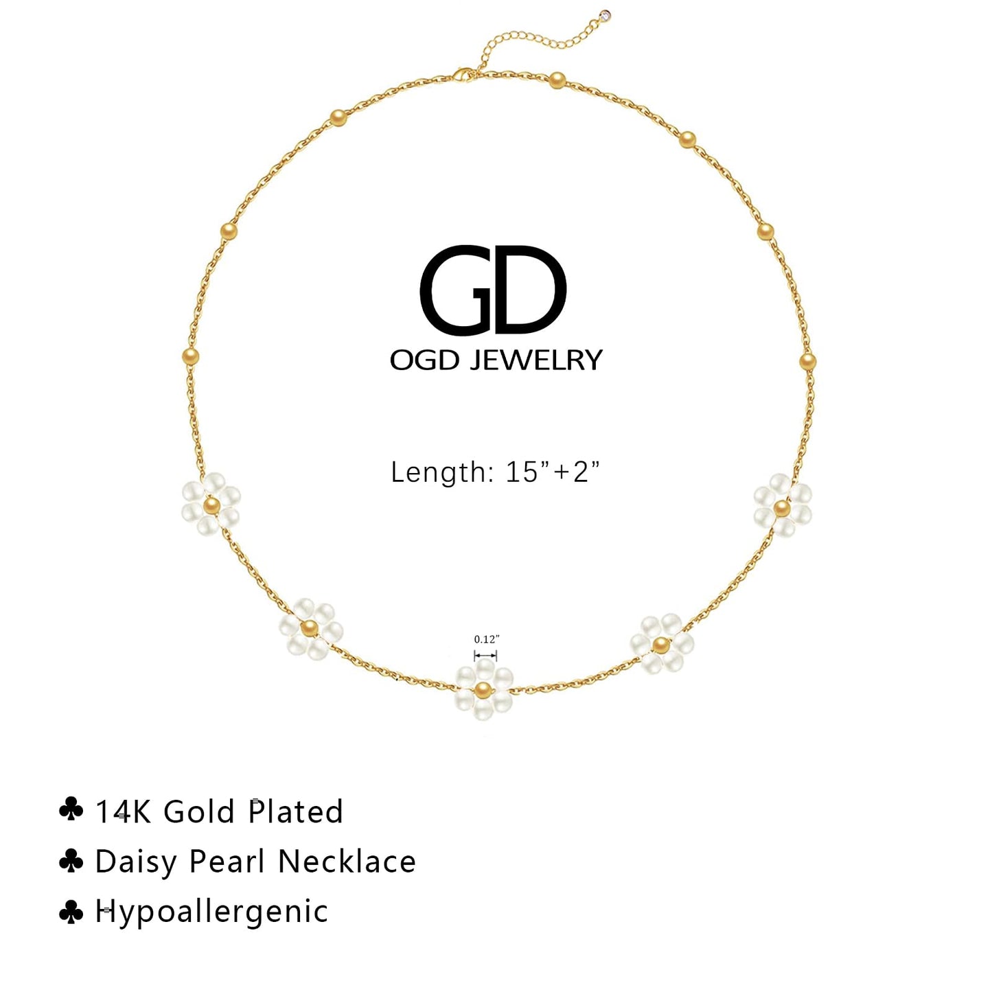 OGD Gold Pearl Necklaces 14K Gold Plated Dainty Chain Cute Daisy Pearl Choker Necklace Flower Necklaces for Women Trendy Jewelry Gifts