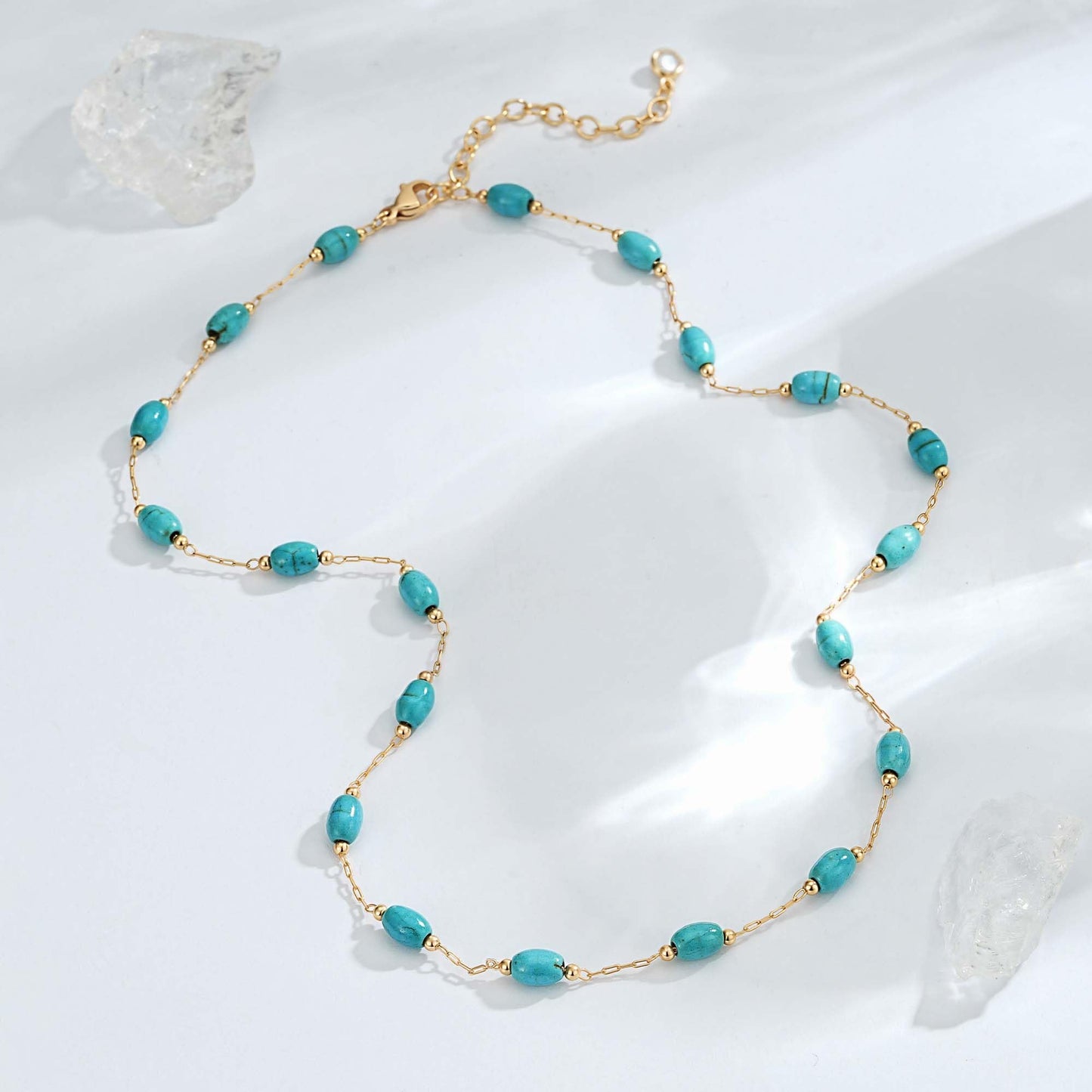 LOLAR RAY Turquoise Jewelry for Women - 14K Gold Plated Oval Choker Boho Necklaces for Women Summer Beach Boho Choker Bead Gift