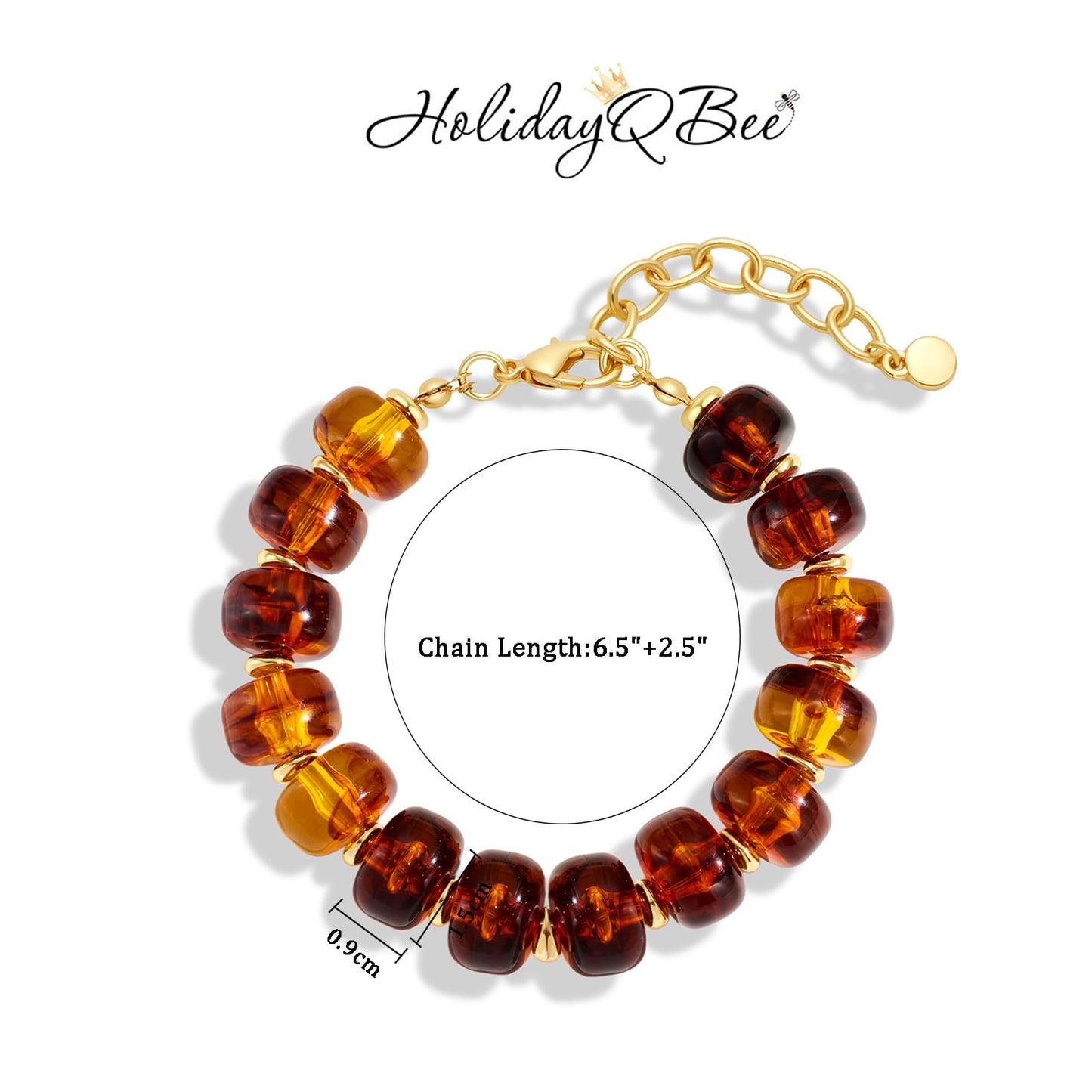 HolidayQbee Beaded Bracelets for Women Dainty Chunky Bracelet Amber Beaded Boho Summer Bracelet Fashion Trendy Stone Beads Bracelet Beach Jewelry Gifts