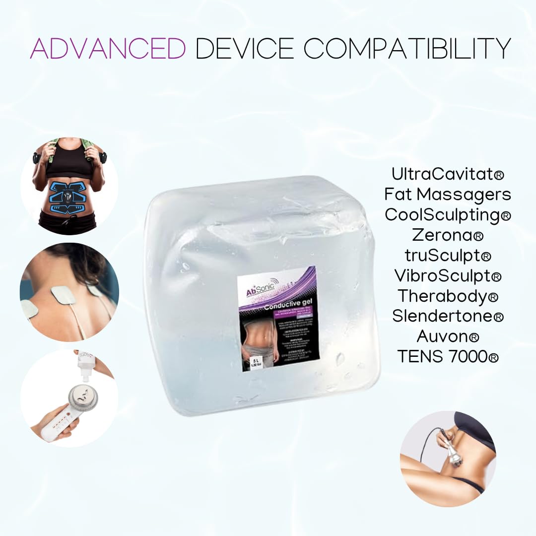 Absonic Clear Conductive Gel for Ultrasound, Cavitation Machine, Laser Hair Removal & RF Devices – Body Sculpting Gel 5 Liter (1.3 Gallon) Bulk Refill – Paraben-Free, Hypoallergenic