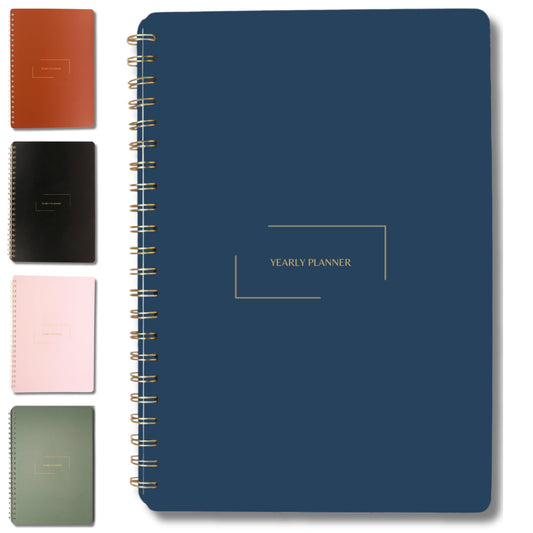 Merely Home | Undated Yearly, Daily, Weekly, Monthly Planner | 8.25" x 11.75" | To Do List Notebook for Work | Simple Design | Multiple Layouts | Academic Planner and Organizer Notebook (Navy, Yearly Planner - Portrait)