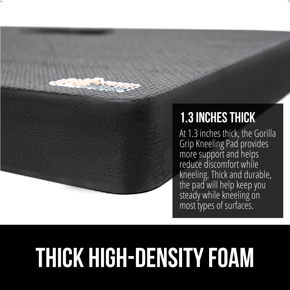 GORILLA GRIP® Extra Thick Patent Pending Supportive Foam Kneeling Pad, Large Cushion Knee Pads for Gardening, Baby Bath Time, Dirt and Water Resistant, Workout and Garden Supplies, 17.5x11, Black