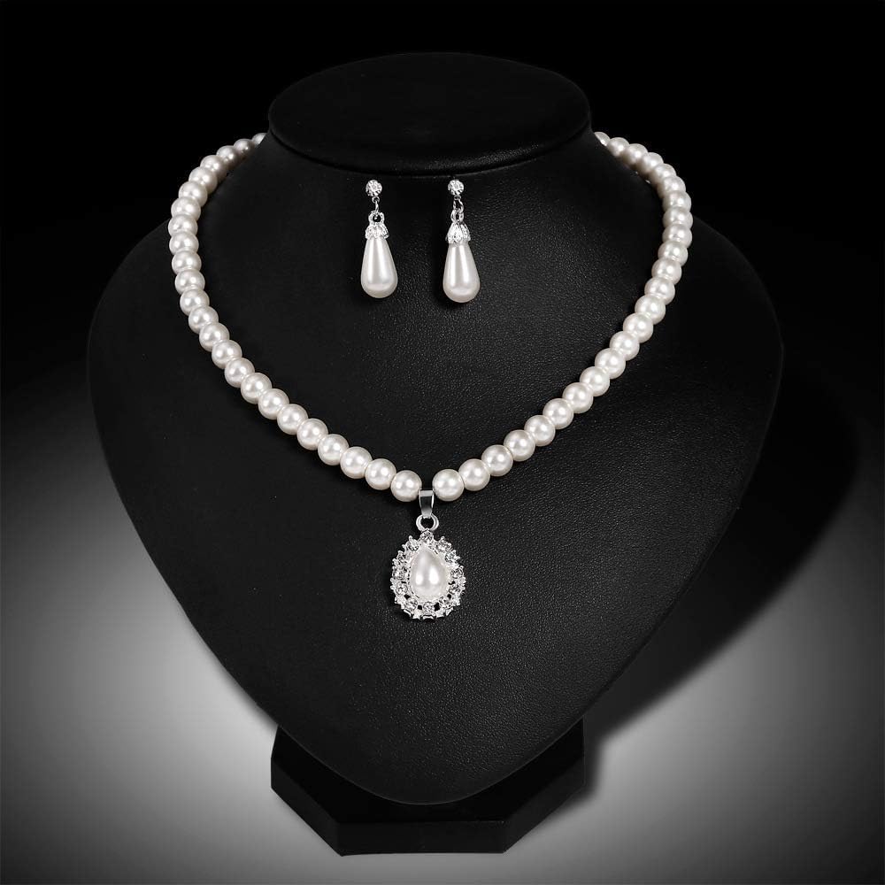 CSIYANJRY99 Pearl Necklace and Earring Set Faux Pearl Jewelry Sets for Women Imitation Beaded Pearl Necklace Bracelet Stud Earrings for Women (B)
