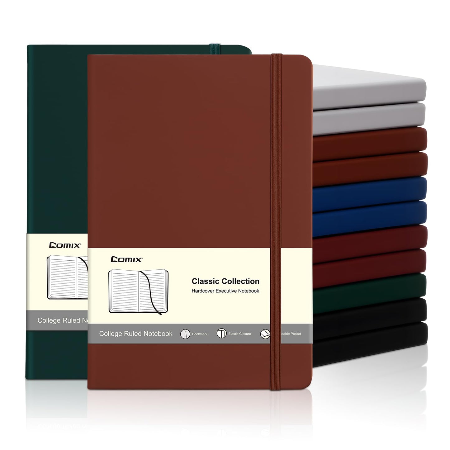 COMIX 12 Pack Lined Journal Notebooks for Women & Men, 240 Pages, Medium 5.5" x 8.3", Hardcover, Journaling Notebook for Work & Note Taking, Fits for School Home Business, Journals for Women, Men