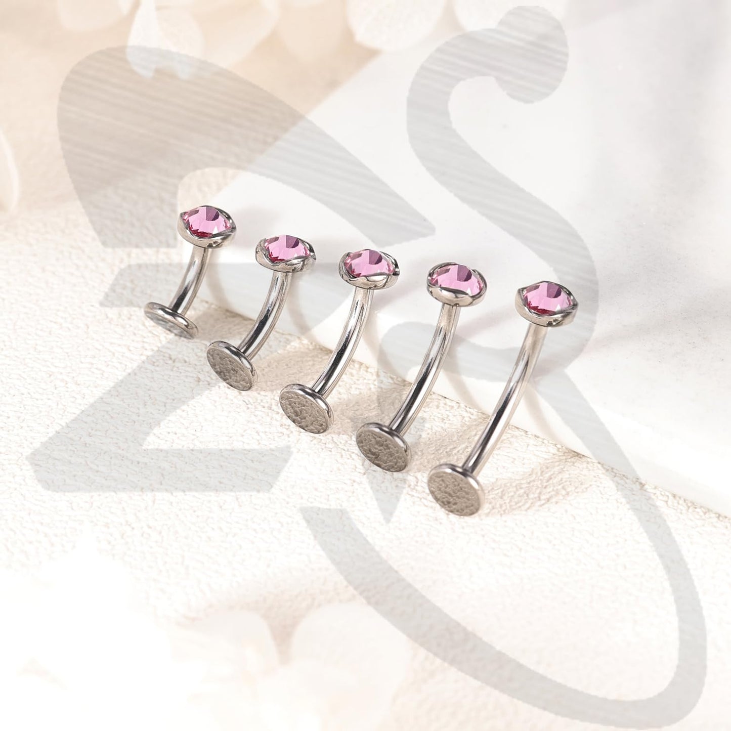 ZS ASTM F136 Titanium Belly Button Ring, 14G Cubic Zirconia Navel Jewelry, 6/8/10/12/14MM Internally Threaded Long Bar Navel Barbell Stud Flat Back Belly Piercing (Pink,L:6mm)