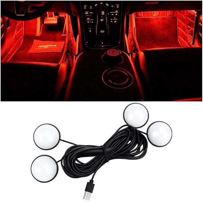 Car Interior LED Lights, 4 in 1 USB Port Automotive Ambient Neon Light Kit, Vehicle Center Console Dashboard Strip Lamps Decoration Accessories, Universal for SUV Truck Sedan (Red)