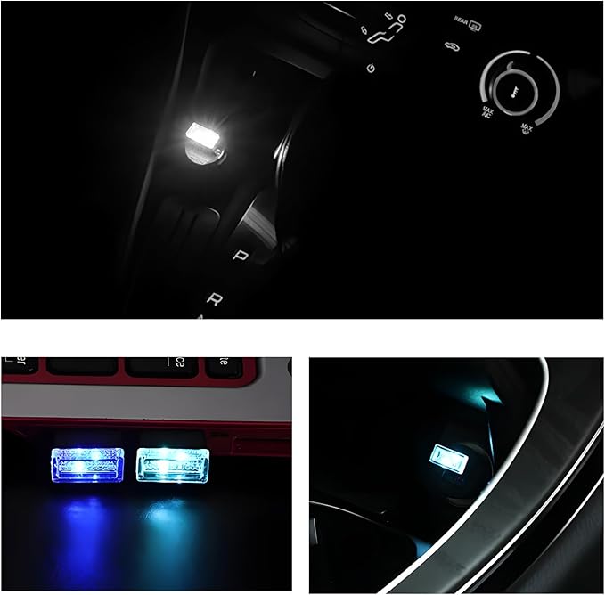 4 PCS USB LED Car Interior Atmosphere Lamp, Mini Night Light Plug-In Trunk Ambient Lighting Kit, Portable USB Interface LED Lamp Interior Decoration for Vehicle Home Office (White)