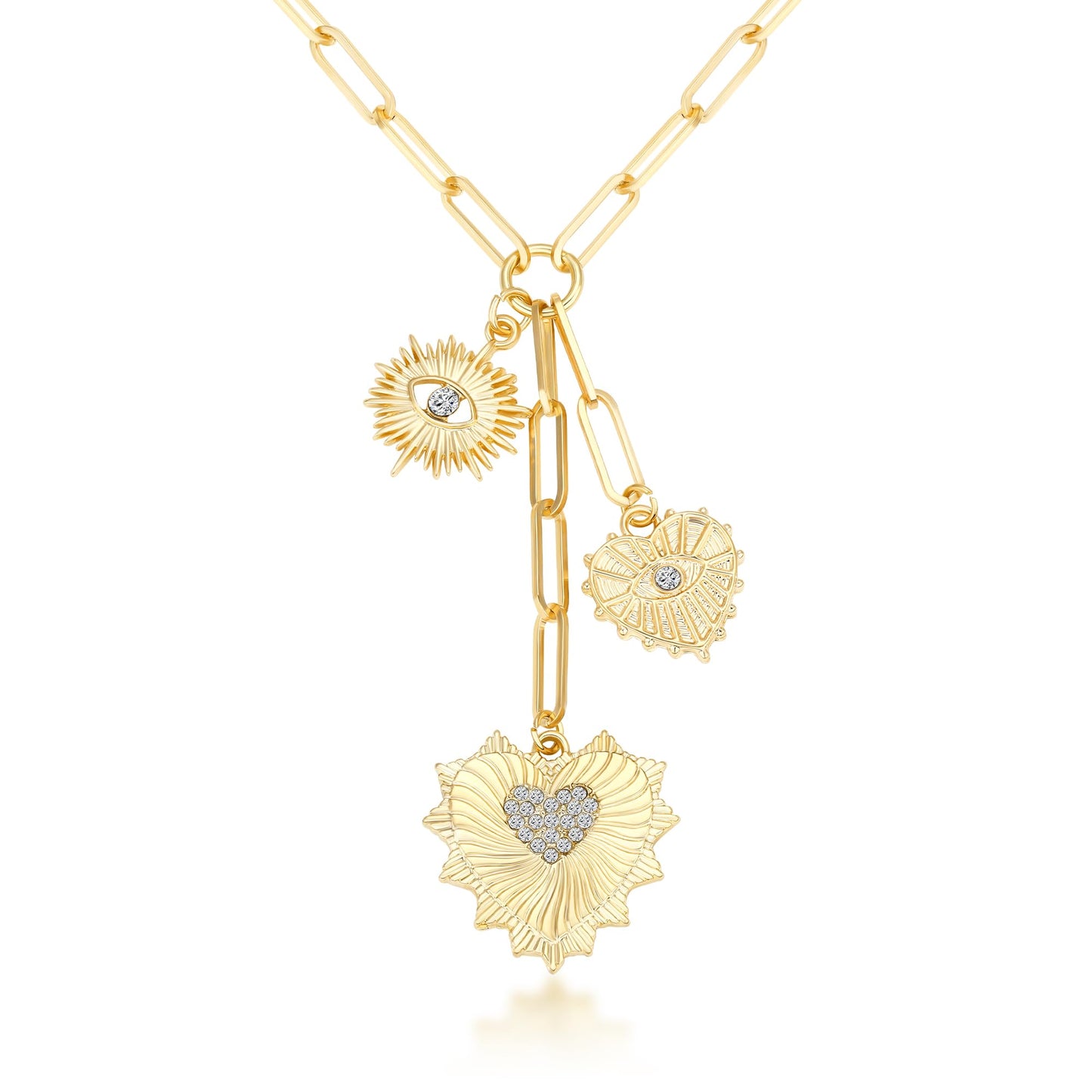BONJOULRY Chunky Gold Sun Heart Necklace for Women Evil Eye Heart Charm Pendant Necklace Zirconia Charm Necklace Fashion Gold Jewelry Pendant Necklace for Women