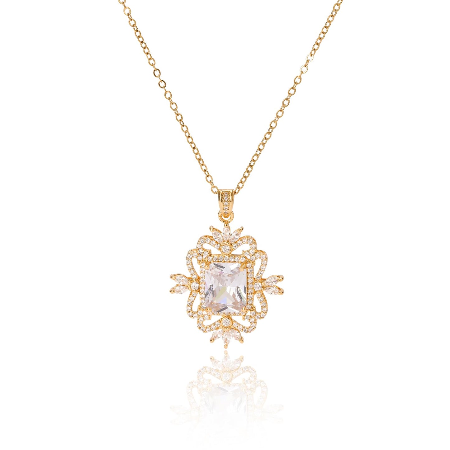 Baroque Square April Birthstone Diamond Necklaces for Women-Gold Plated Imitation Diamond Pendant Waterproof Non Tarnish Maximalist Jewelry For Birthday Valentines Day Mother's Day Christmas Thanksgiving Gifts