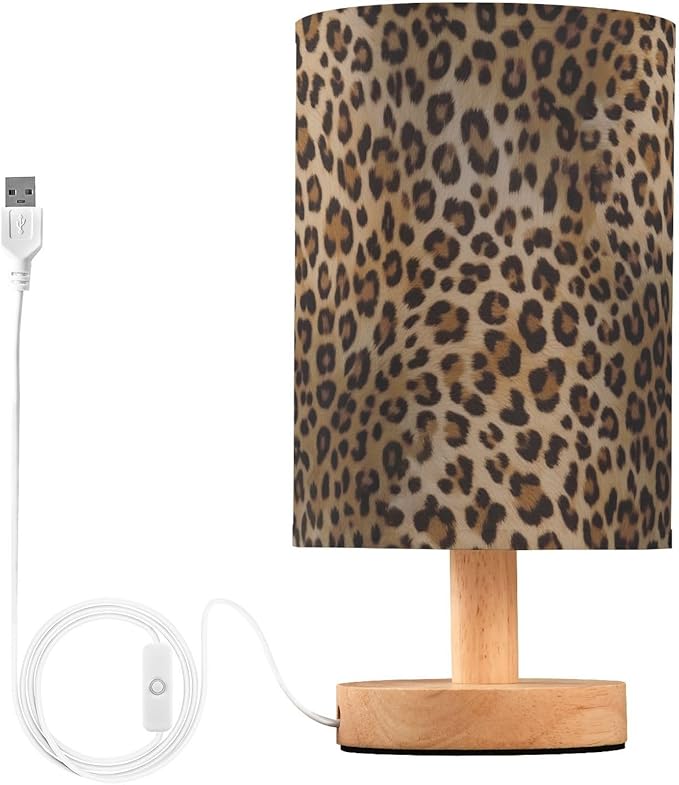 senya Table Lamp for Bedroom Living Room, Speckled Leopard Bedside Lamps with USB Charging Ports Nightstand Light Lamps