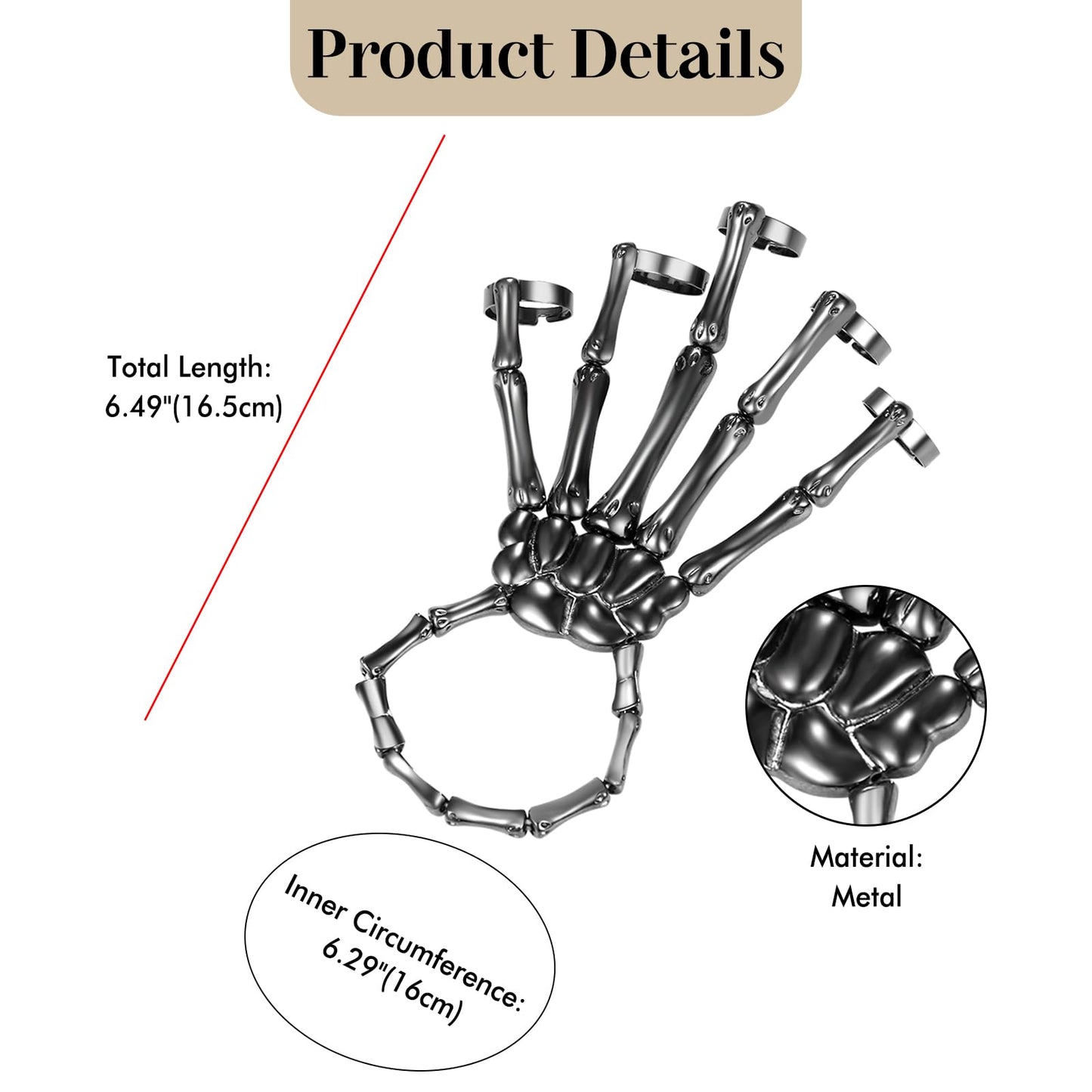 Cupimatch Women Halloween Skeleton Bracelet: Gothic Claw Hand Chain with Ring Punk Costume Jewelry