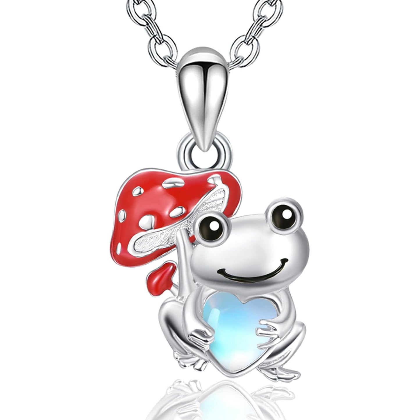 Dreamboat Frog Mushroom Pendant Necklace for Women 925 Sterling Silver Moonstone Animal Jewelry Gifts for Frogs Lovers
