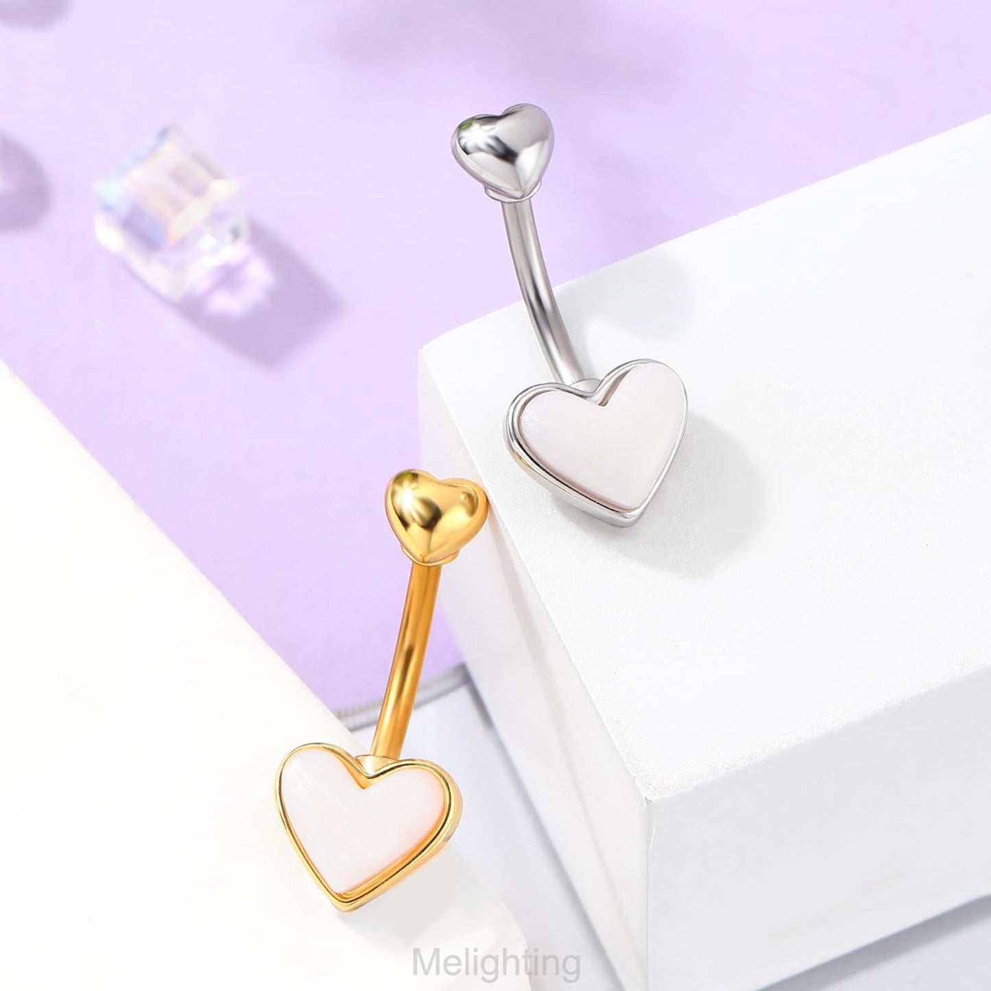 Melighting Heart Belly Button Ring 14G Stainless Steel 316L Pink Belly Ring Belly Piercing Opal Gold Belly Piercing Jewelry Navel Ring For Women 10mm