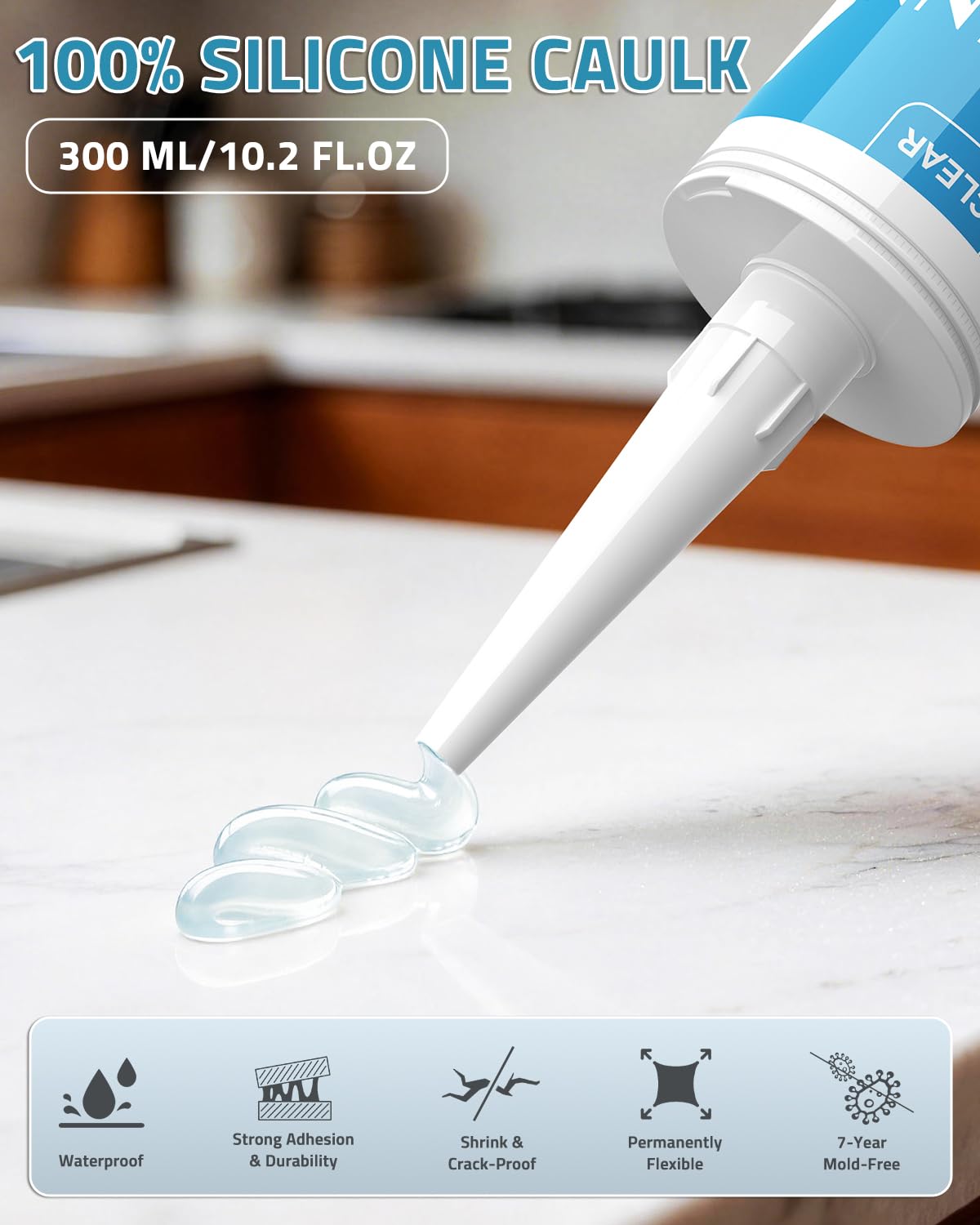 PAULINN 12 Packs Clear Silicone Sealant Waterproof 100% Silicone Caulk