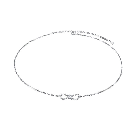DAOCHONG S925 Sterling Silver Bow Knot Choker Short Dainty Necklace Pendant for Women Jewelry Gift