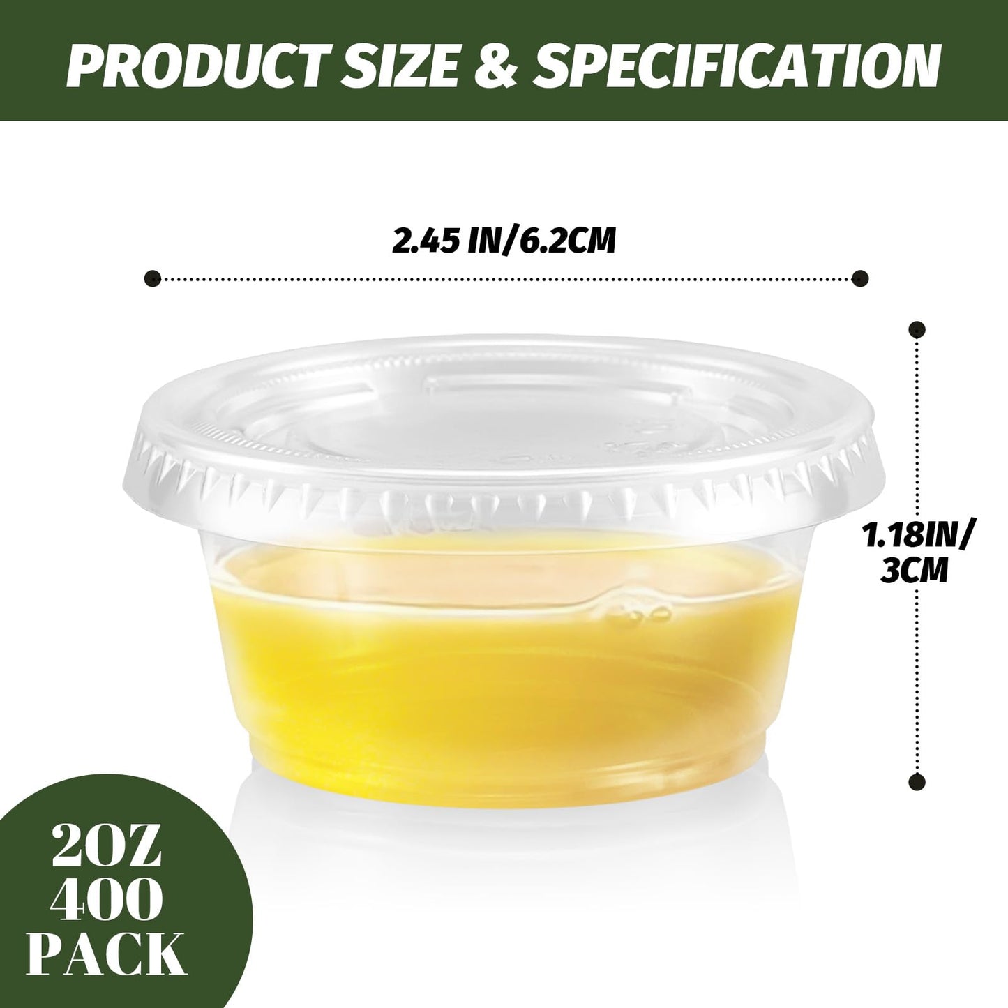 Huifany 400 sets 2 oz Disposable Plastic Portion Cups with Lids, Sturdy Jello Shot Cups, Souffle Cups, Clear Plastic Containers with Lids for Salad Dressing,Condiment and Dipping Sauce