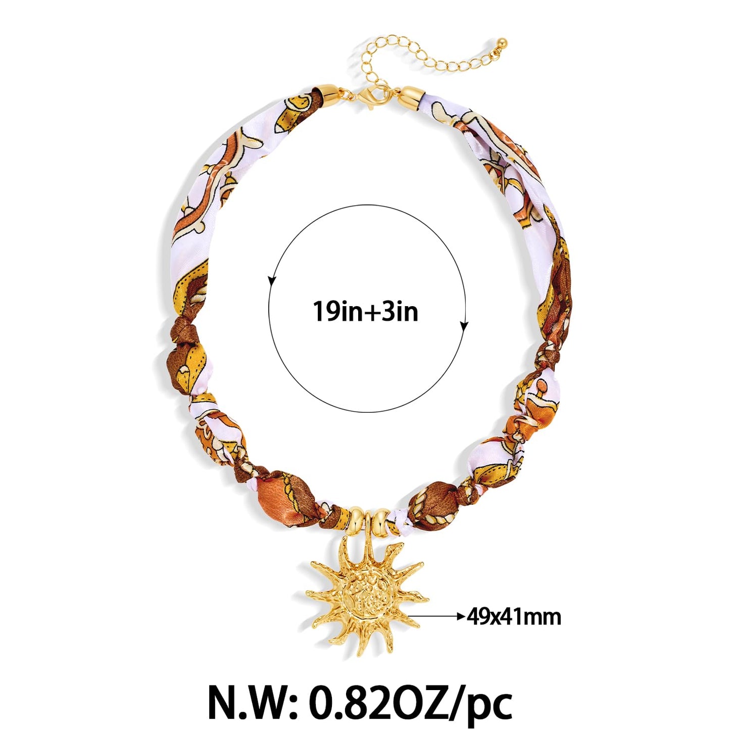 FAUTHENTICUTE Large Gold Sun Pendant Necklace For Women Boho Silk Scarf Statement Necklace Adjustable Choker Necklaces Perfect for Beach Summer Mothers Day Gifts