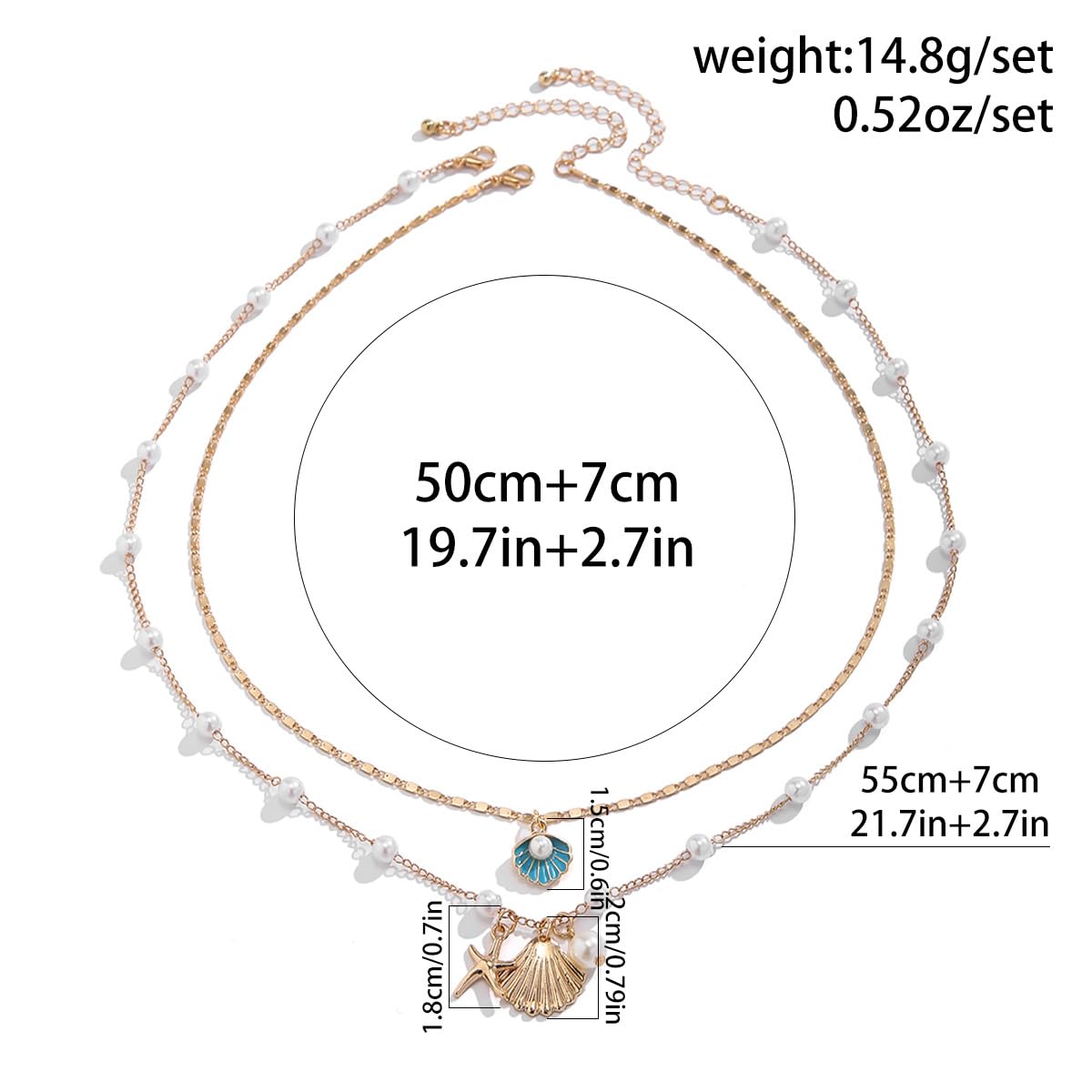 Layered Starfish Necklace Beach Jewelry for Women Seashell Cowrie Puka Shell Necklaces for Women Beach Necklace Turtle Beaded Choker Necklaces Ocean Jewelry (5 - Layered (white))