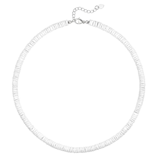 POTESSA White Puka Shell Necklace for Women Hawaiian Beachy Beaded Pooka Necklace Smooth Shell Chip Surfer Jewelry