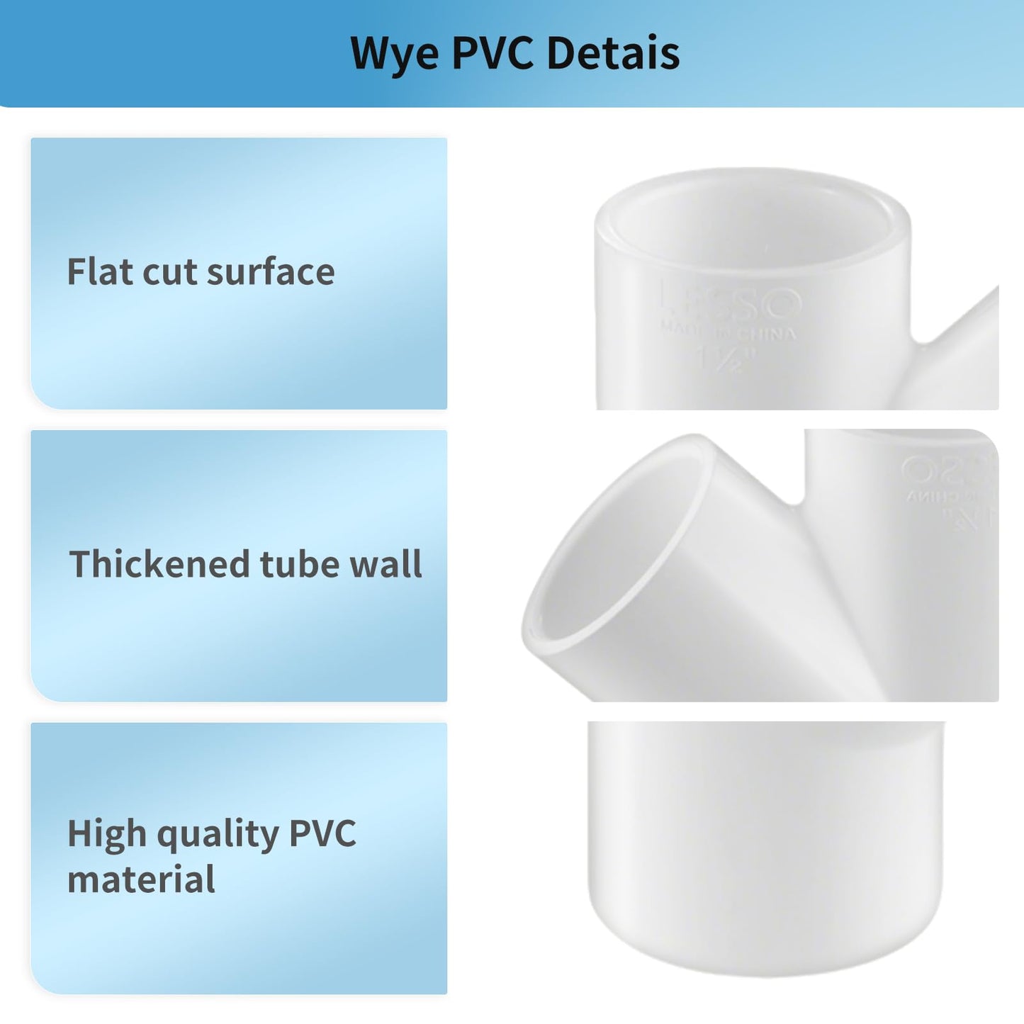 LESSO 8 Pack PVC Pipe Fittings, 1/2 inch PVC Wye Y Fittings for DIY Building Furniture Greenhouse Shed Pipe Fittings Tent Connection, SCH40 White