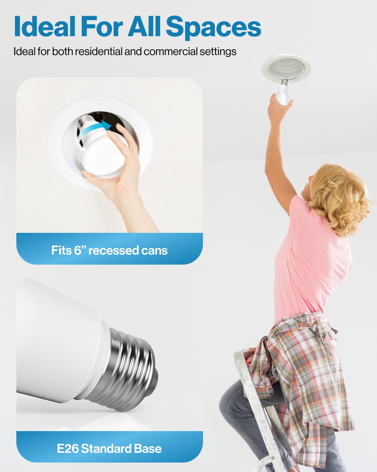 Sunco 10 Pack BR40 LED Light Bulbs, Indoor Flood Lights, Recessed Can Light Bulb, 1400 LM, 17W (100W Equivalent), 6000K Daylight Deluxe, Dimmable, E26 Base, for Home, Bedroom, Kitchen UL