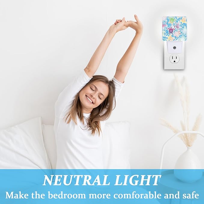 Colorful Turtle Night Light, Plug-into Wall Sea Nightlight Lamp with Dusk to Dawn Sensor, Led Lamp 0.5W Energy Efficient for Boys Girls Adults Home Decor