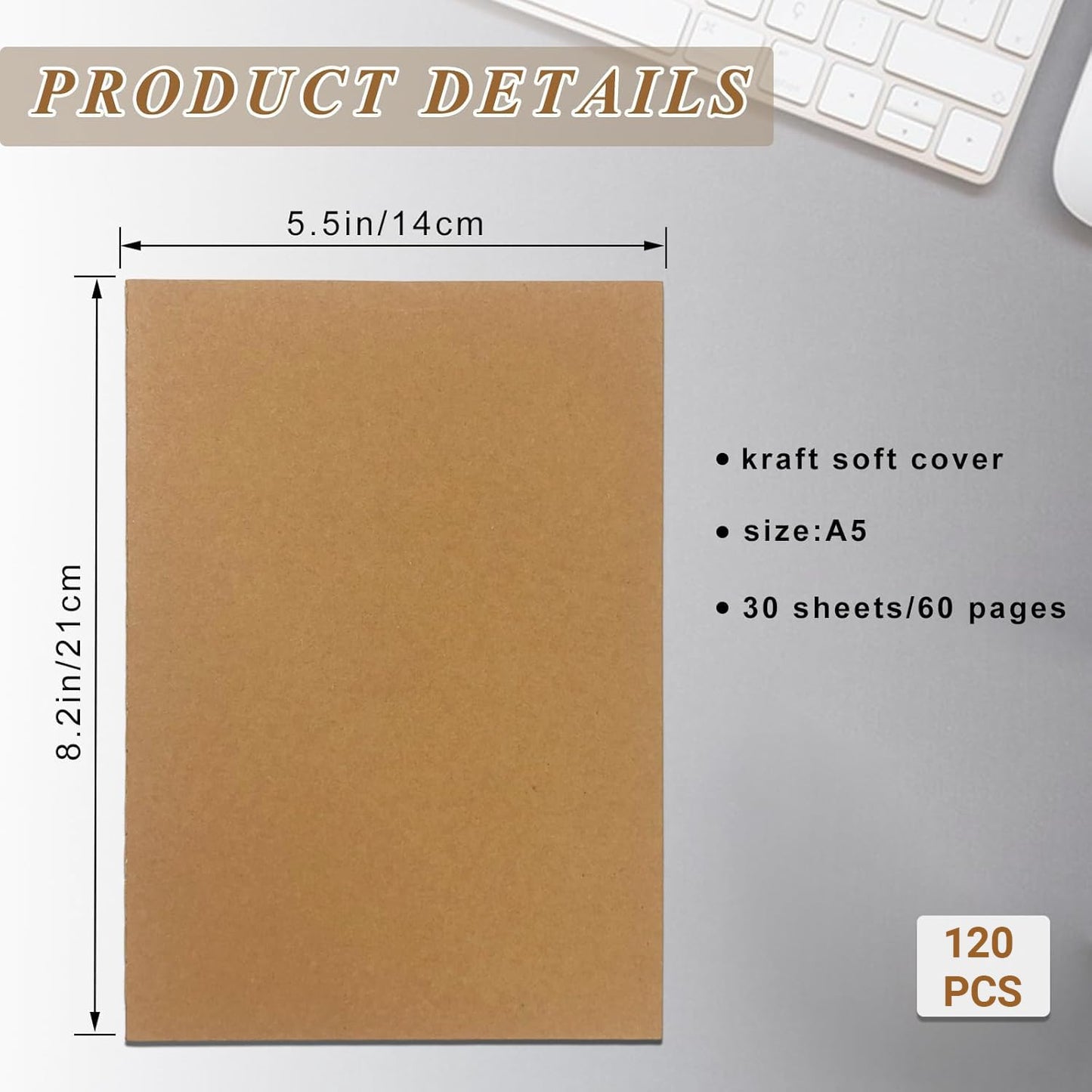 ToiULik 120 Pack Kraft Paper Notebook Journals A5 Journal Softcover Ruled Lined Journals Notebooks Bulk for Adult Students Writing Sketch Travel Journal School Office Supplies