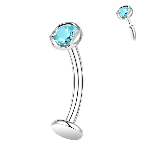 ZS ASTM F136 Titanium Belly Button Ring, 14G Cubic Zirconia Navel Jewelry, 6/8/10/12/14MM Internally Threaded Long Bar Navel Barbell Stud Flat Back Belly Piercing (Blue,L:6mm)
