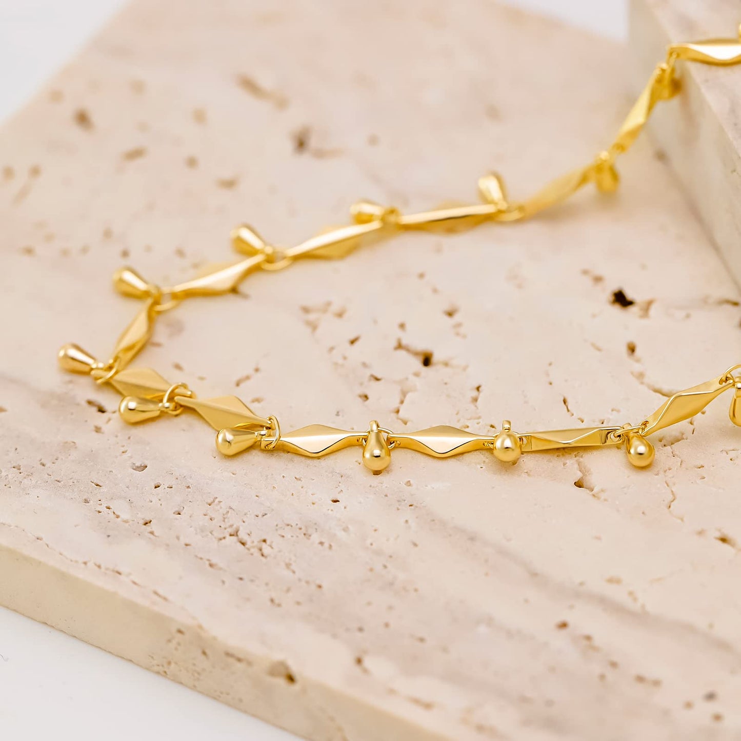 MTMY Beads Choker Necklace,14K Gold Plated Dainty Beaded Chain Choker Necklace Delicate Fashion Jewelry Gift for Women(water drop)