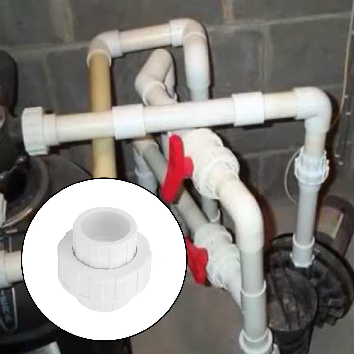 2Pcs 1-1/2" PVC Union Coupling Pipe Fitting (Socket x Socket) 1.5Inch PVC Slip Union PVC Adapter Coupling Schedule 40, EPDM O-Ring, White