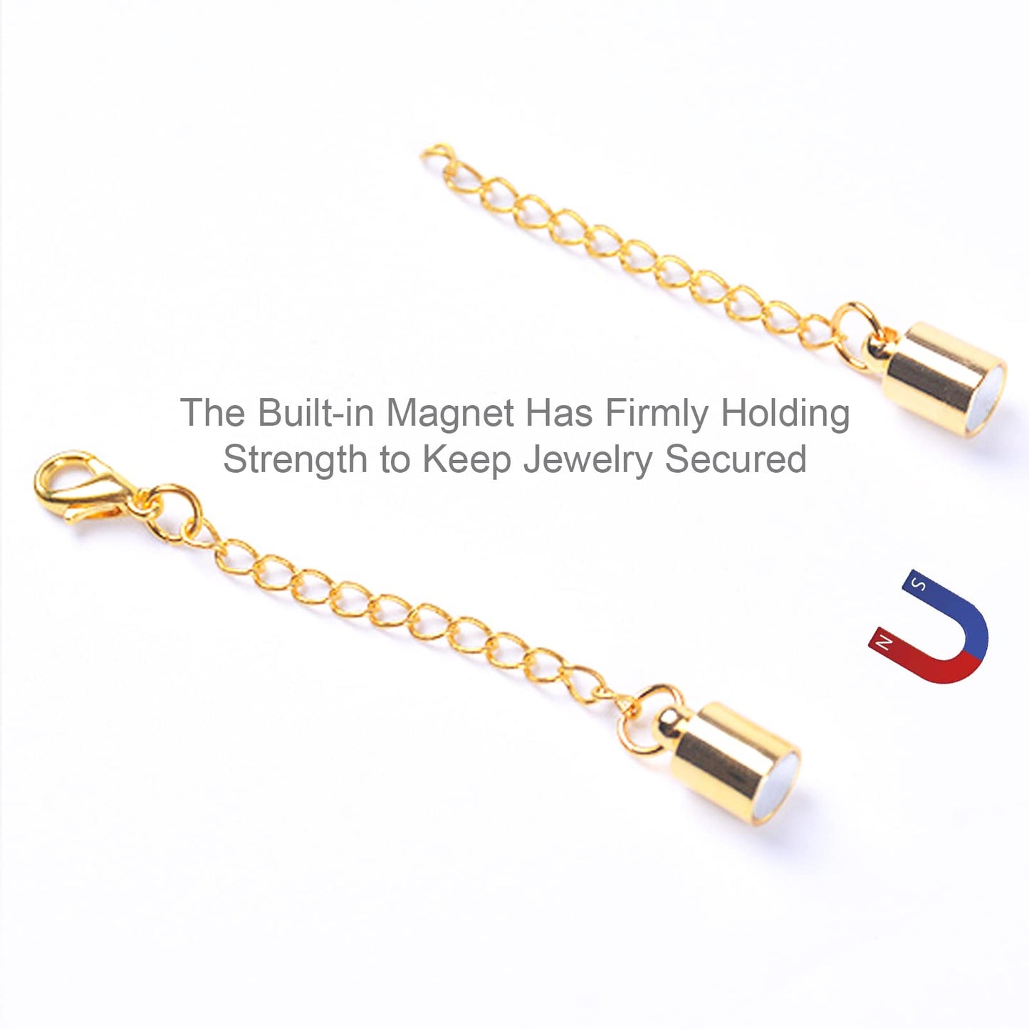 Mizeer Magnetic Necklace Extenders, Adjustable Chain Extenders for Necklaces, Magnetic Necklace Clasps and Closures with Extender Chains (8pcs Gold)