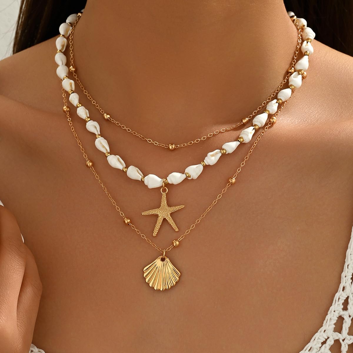ONBRIG Seashell Necklace Beach Jewelry for Women Starfish Cowrie Puka Shell Necklaces Summer Beach Accessories for Women Vacation Mermaid Ocean Jewelry (style 5)