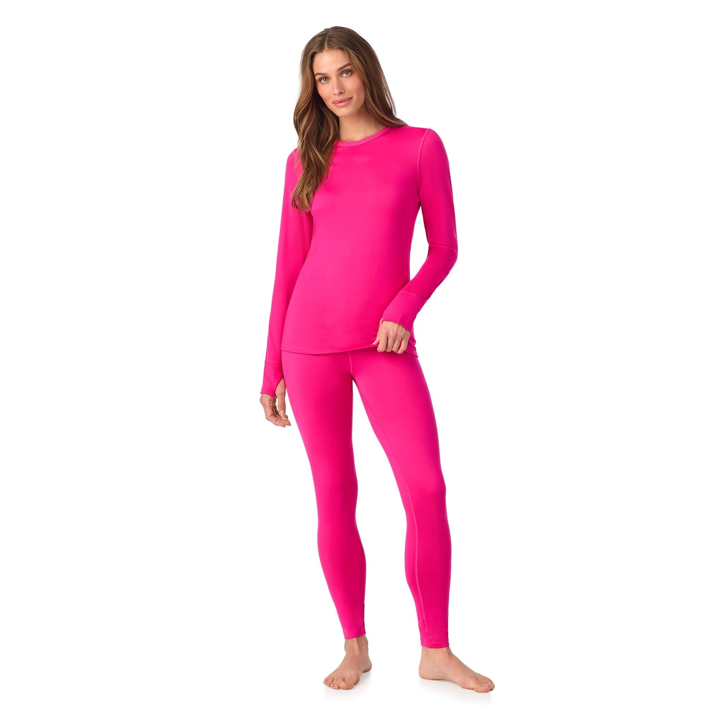 Cuddl Duds Womens Heavyweight Fleece 2 Piece Long Sleeve Thermal Underwear Set – Shirt & Leggings Base Layer for Cold Weather – Winter Clothing Long Johns Lounge Sets for Women, Hot Pink, XS