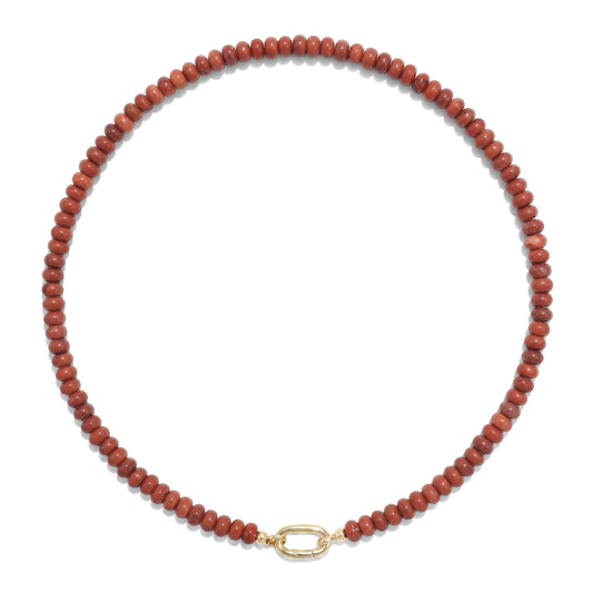 CONRAN KREMIX Brick Red Stone Beaded Necklace for Women,Natural Stone Bead Choker Necklaces Boho Summer Beach Necklace Gemstone Jewelry Gift for Women