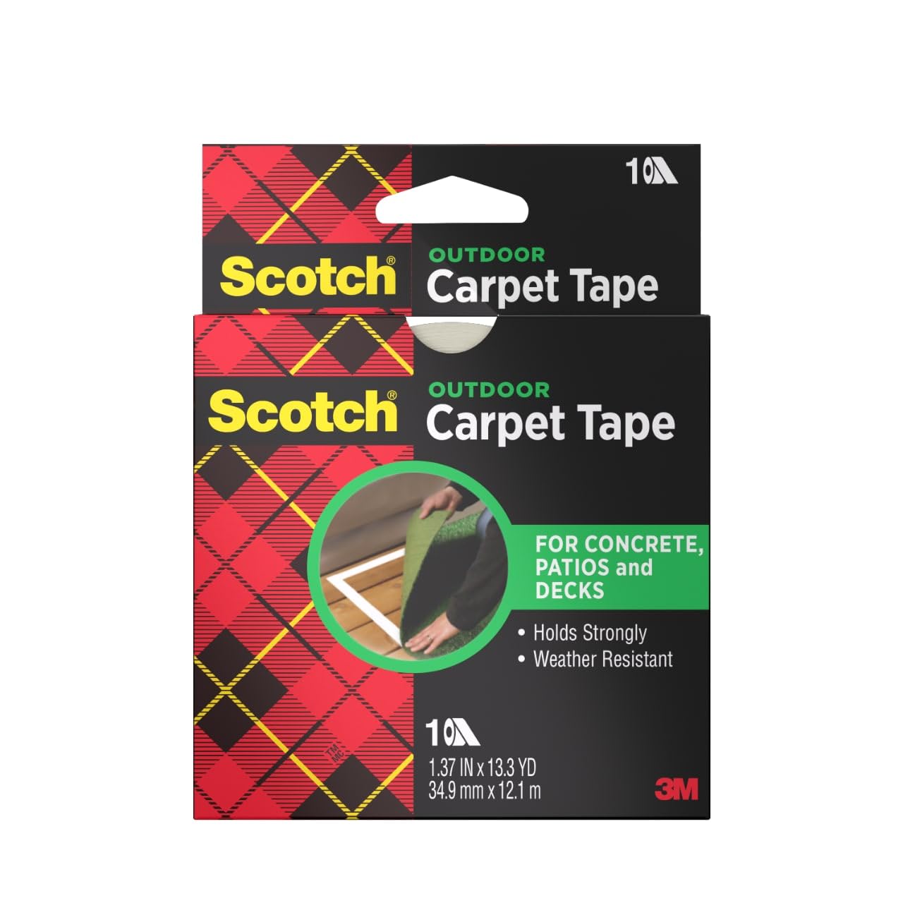 3M Scotch Double-Sided Carpet Tape 1.3 in x 40 ft – Heavy Duty Indoor/Outdoor Rug Gripper for Hardwood, Vinyl, Tile & Concrete Floors – Non-Slip Adhesive for Area Rugs and Mats
